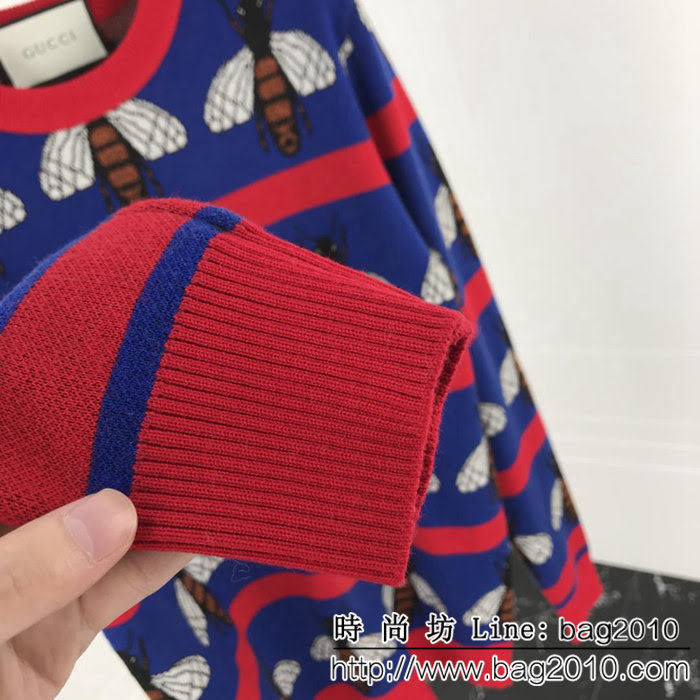 GUCCI古奇 18ss秋冬新款毛衣 勾線金絲蜜蜂圖案 定制羊毛混紡面料 面料柔軟舒適 高版本情侶款 ydi2329